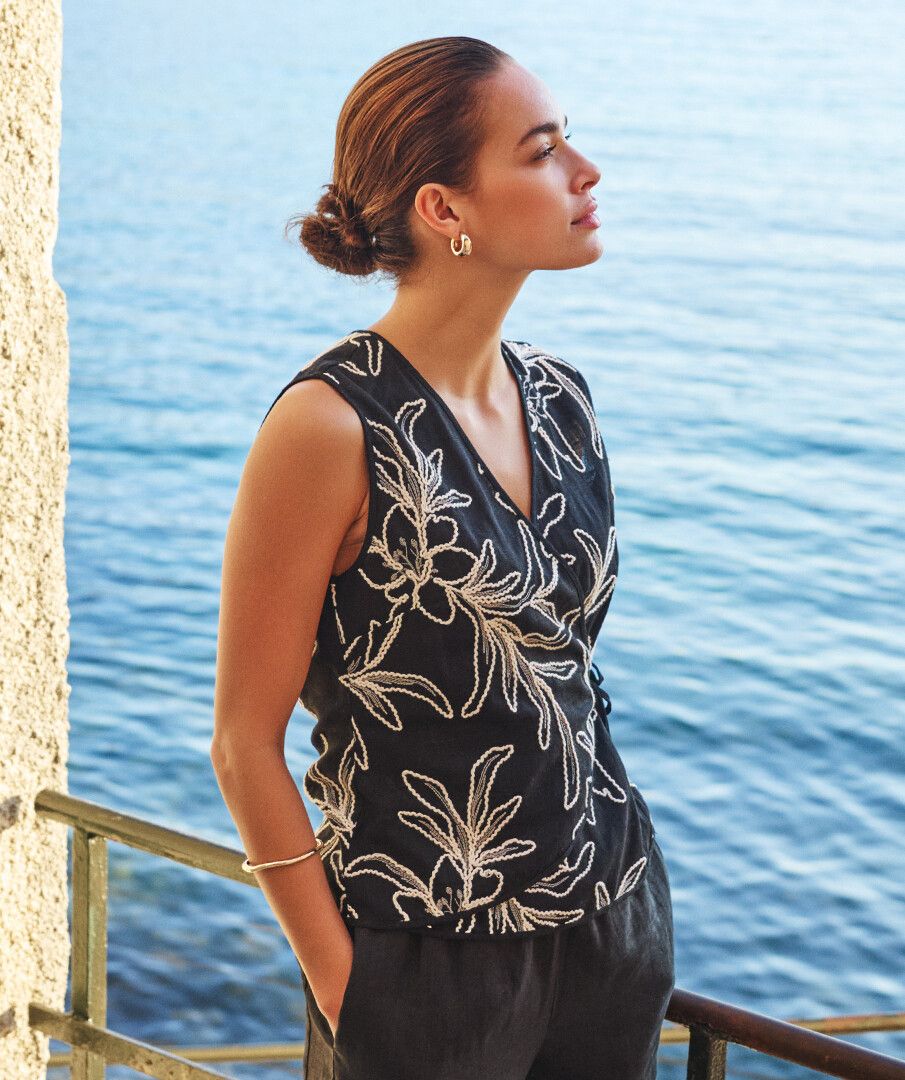 Embroidery Flower Wrap Top