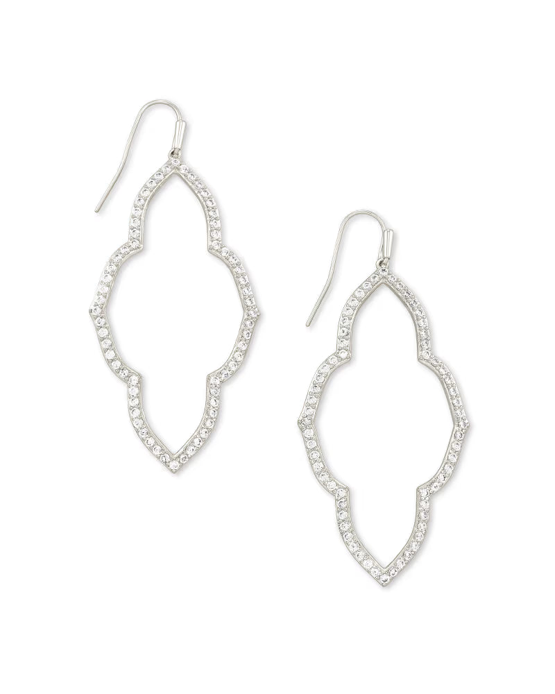 Abbie Silver Open Frame Earrings in White Crystal