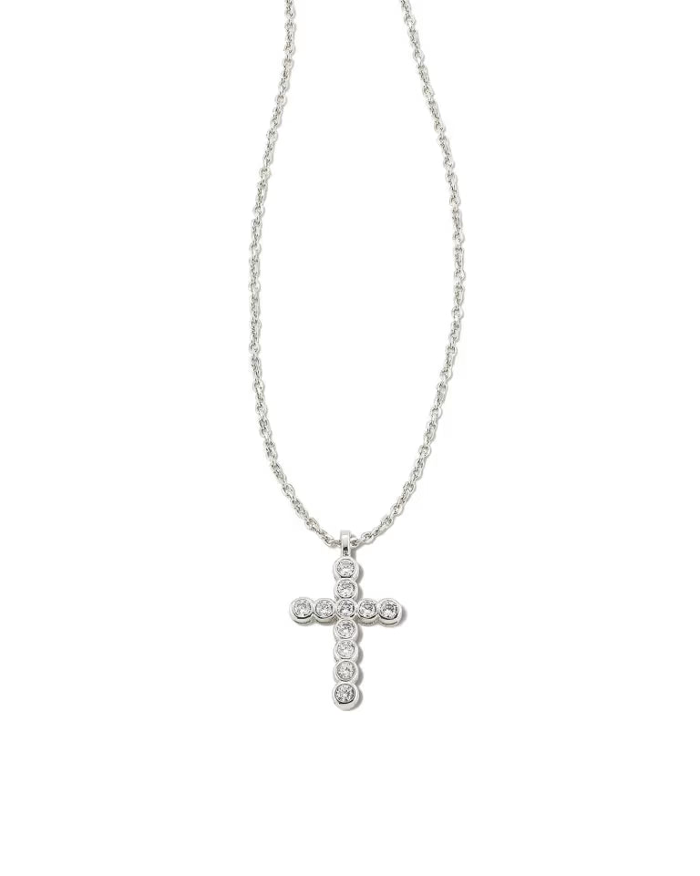Cross Silver Pendant Necklace in White CZ