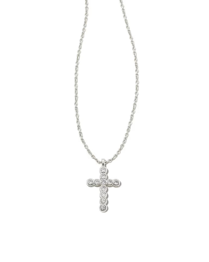 Cross Silver Pendant Necklace in White CZ