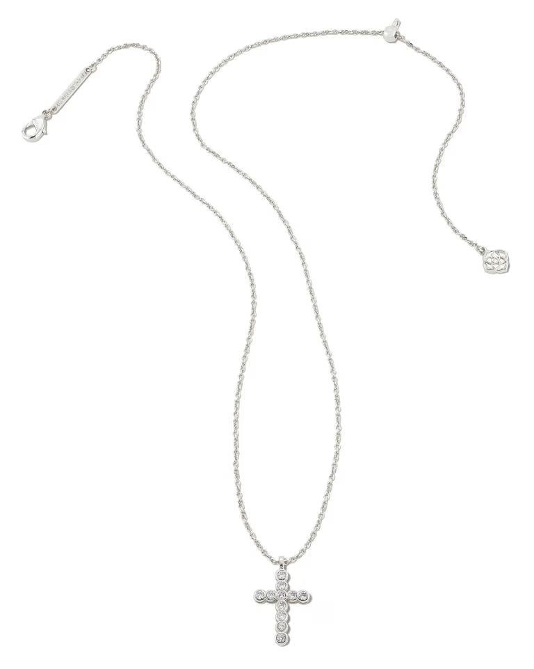 Cross Silver Pendant Necklace in White CZ