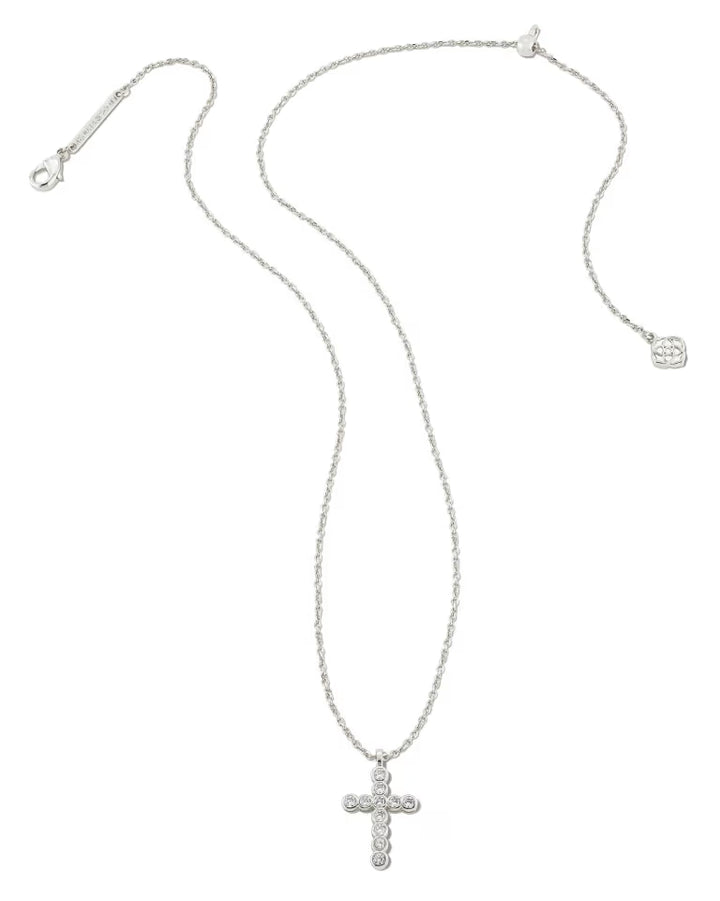 Cross Silver Pendant Necklace in White CZ