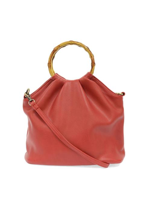 Red Natalie Bamboo Handle Pouf Bag