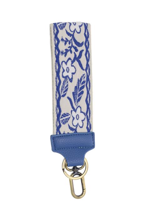 2in White and Blue Starflower- Easy Find Wristlet