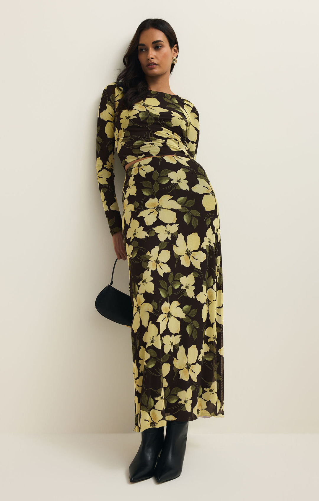 Eda Ren Floral Mesh Midi Skirt