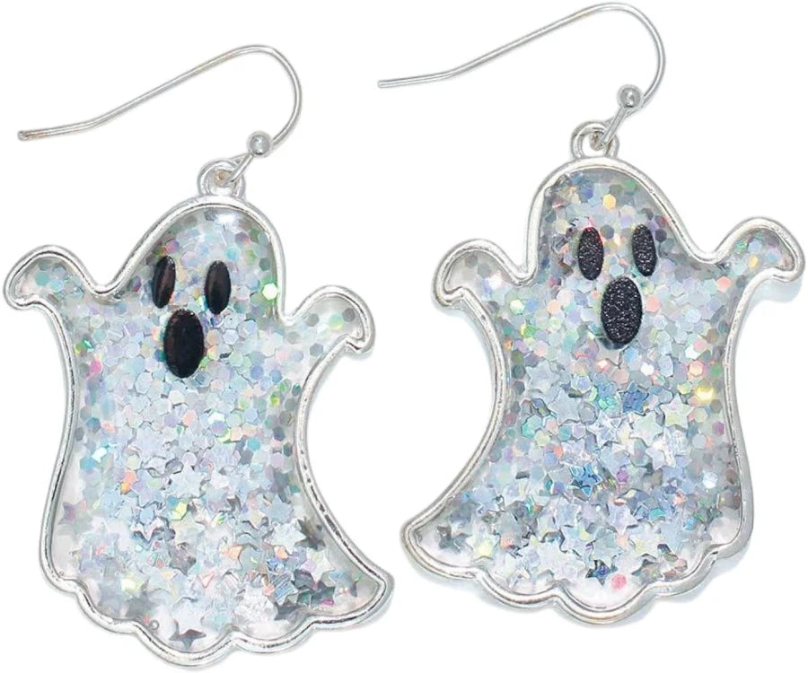 Earrings-Silver Glitter Ghosts