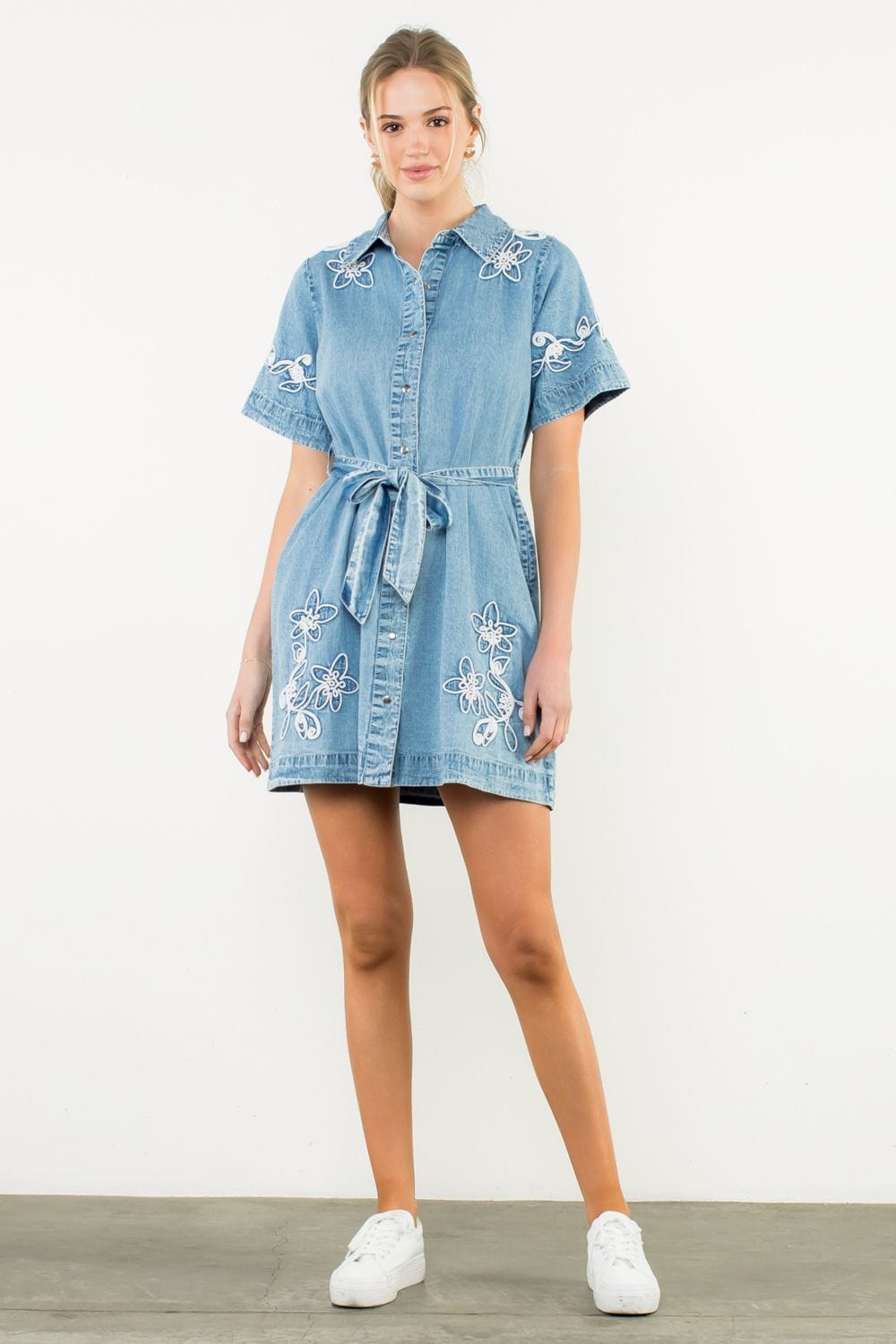 thml denim dress THML Suede Collar Denim Dress Denim / Extra Large