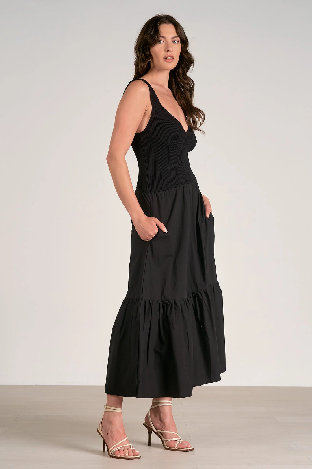 Mixed Media Maxi Tank Dress in Black