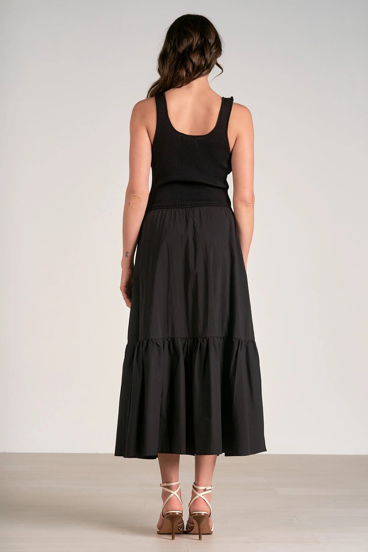 Mixed Media Maxi Tank Dress in Black