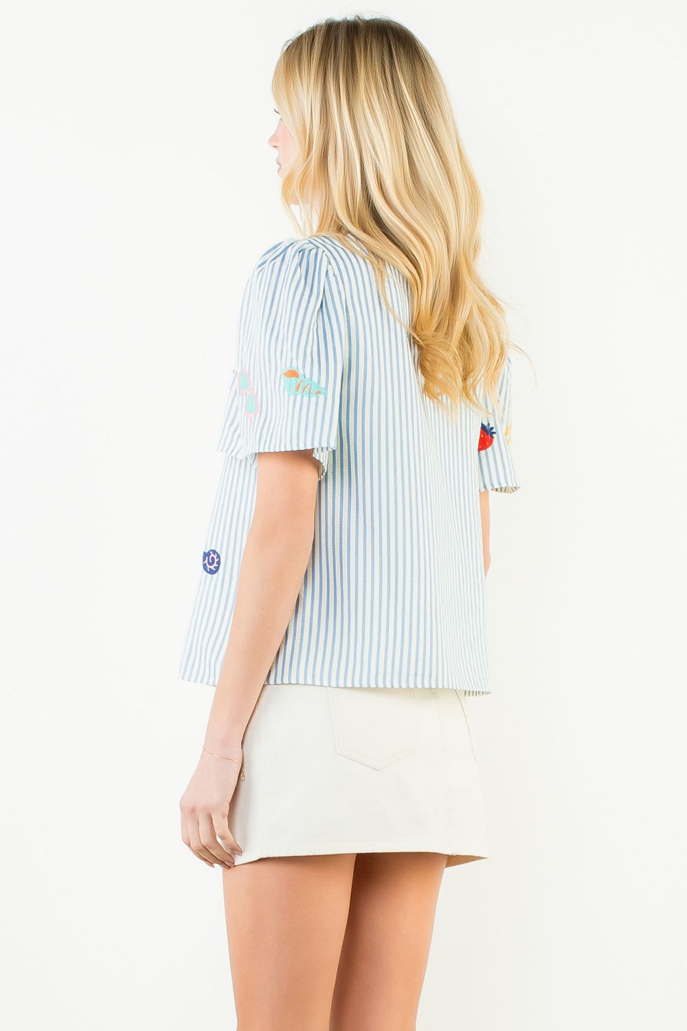 Short Sleeve Beach Embroidery Detail Top