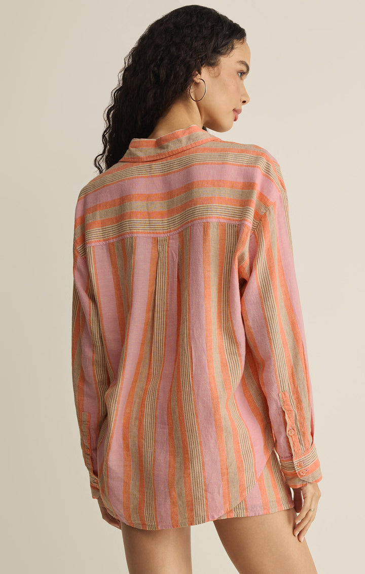 The Perfect Stripe Button Up in Tiger Lily