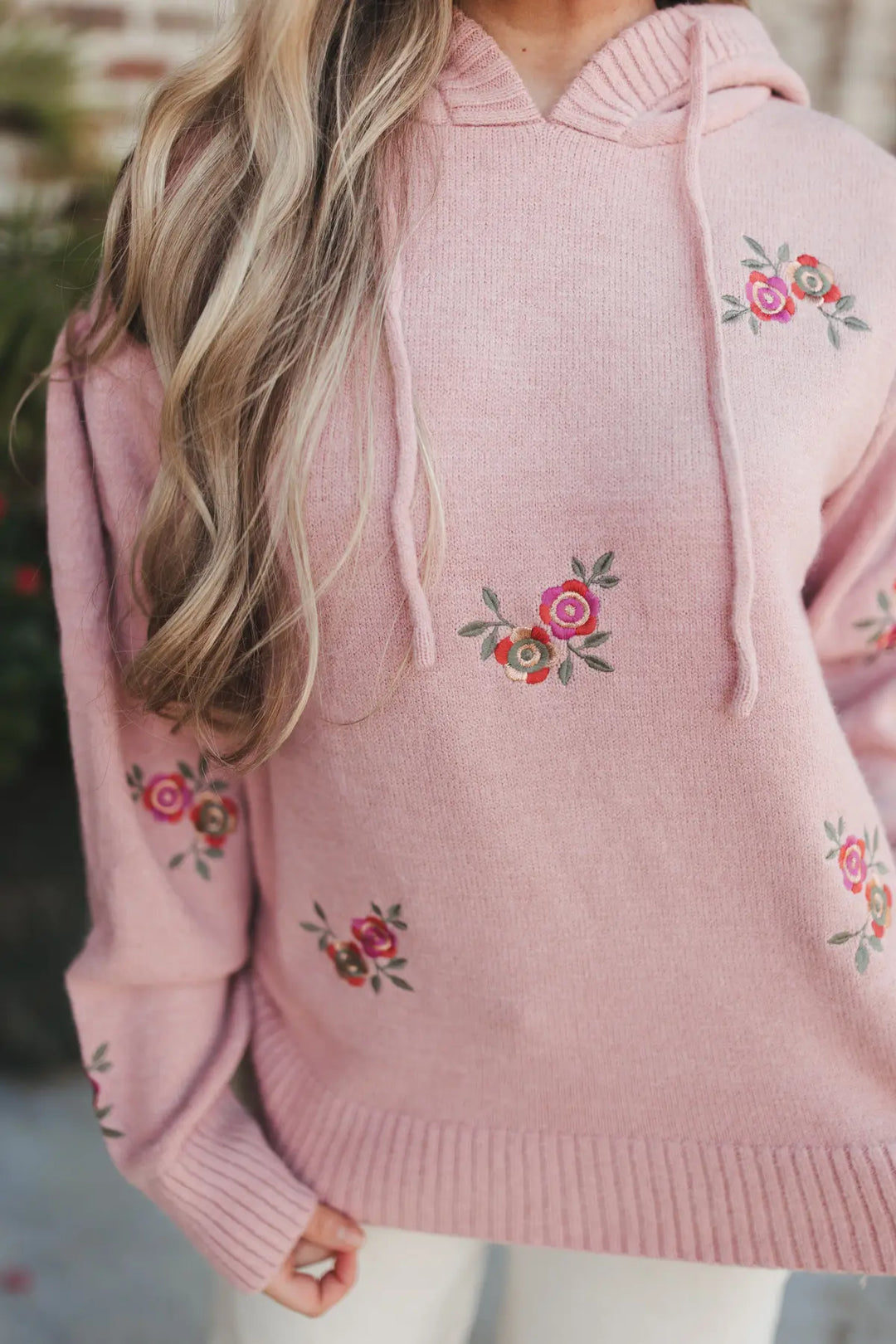 Rose Embroidered Floral Novelty Sweater Hoodie