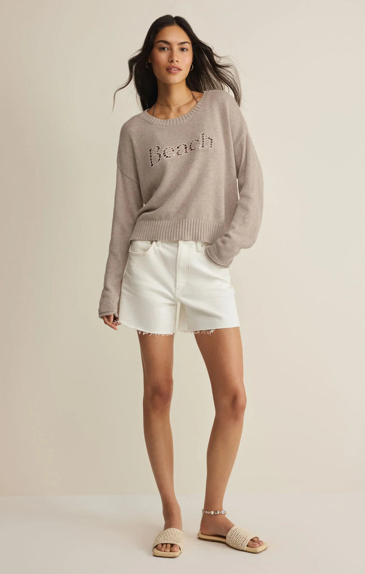 Beach Embroidered Sweater in Natural Heather