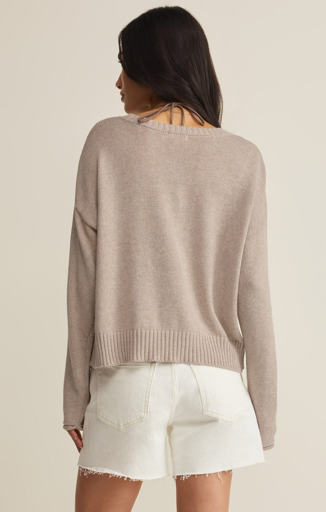 Beach Embroidered Sweater in Natural Heather