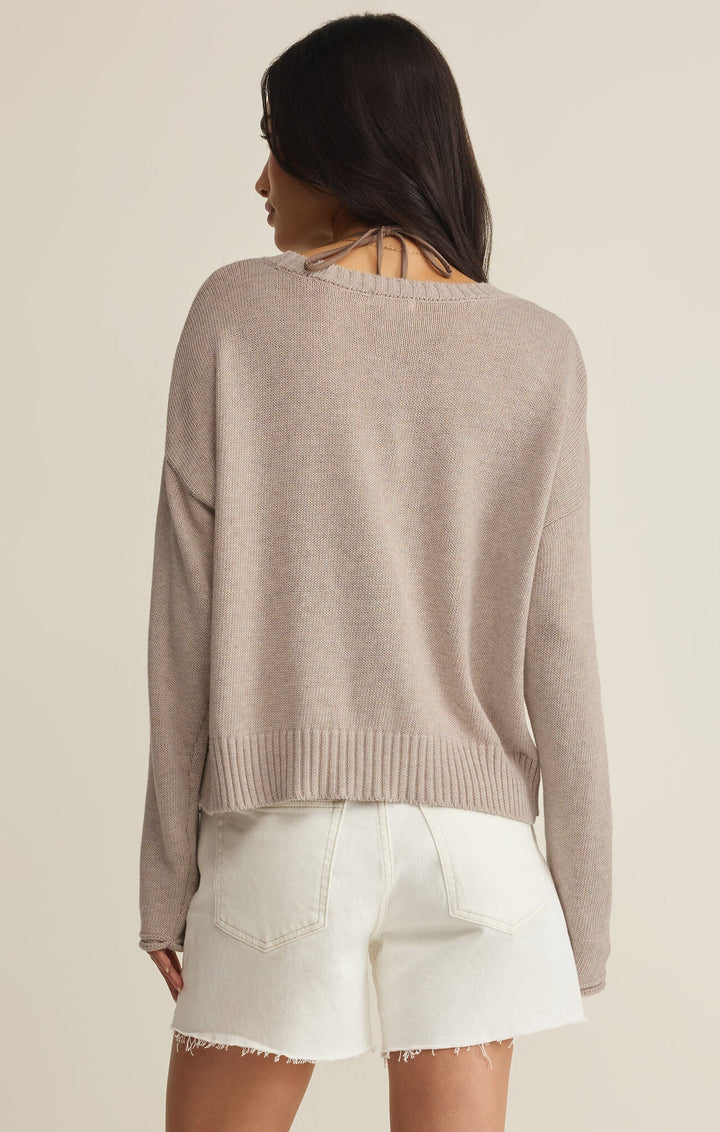 Beach Embroidered Sweater in Natural Heather